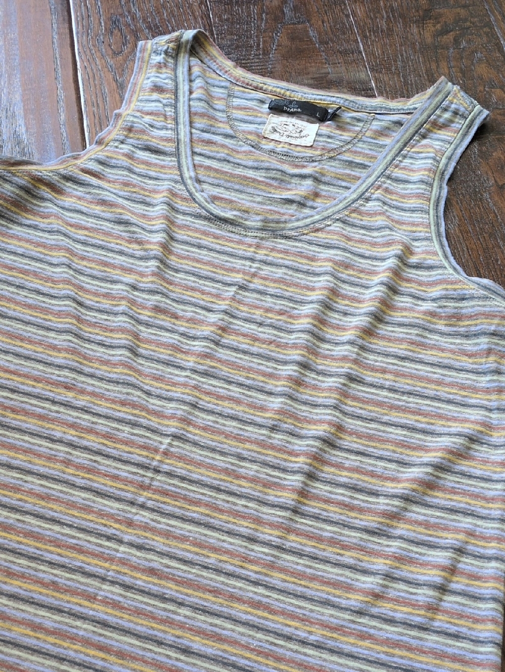 PRANA I Heather Grey Pastel Striped Scoop Neck Cozy Up Sleeveless Tank Top, L